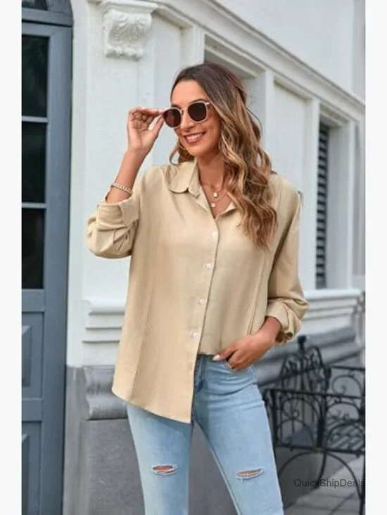 Oversized Button Down Shirt Long Sleeve Gauze Top Casual Blouse - Picture 2 of 7